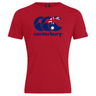 Explore the WRS Canterbury Australia CCC Flag Club T-Shirt, a red classic crafted from a cotton-rich blend. It features the iconic Canterbury Kiwi Logo and proudly showcases a blue motif inspired by the Australian flag.