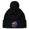 The EMB Canterbury Australia Shield Pom Pom Beanie showcases a black design with an Australia Shield patch on the cuff.