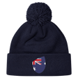 Navy blue pom-pom beanie featuring an Australia Shield emblem on the front by EMB Canterbury.