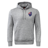 The EMB Canterbury Australia Shield Club Hoodie features a cozy design in premium gray sweatshirt fleece, complete with a front pocket, drawstring hood, sleeve branding, and a chest emblem of a flag with stars.