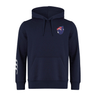 Meet the Australia Shield Club Hoodie from EMB Canterbury: a navy hoodie featuring a kangaroo emblem and Southern Cross stars on the chest. Made from top-quality sweatshirt fleece, it includes Canterbury sleeve branding, a front pocket, and a drawstring hood for unparalleled comfort and style.