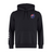 The Australia Shield Club Hoodie by EMB Canterbury is a black, premium fleece hoodie featuring an Australian flag patch on the left chest, white stripes on the right sleeve, and Canterbury branding. Ideal for showcasing national pride stylishly.