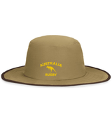 A tan Nations of Rugby Australia Rugby Legend Boonie Cap by EMB Augusta, providing sun protection while showcasing rugby affinity.