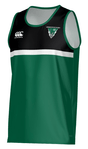 The Teamatical Birmingham Vulcans Canterbury Legacy Performance Singlet features a green body, black upper section, white horizontal stripe, and chest logos.