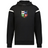 The WRS Augusta British & Irish Lions Heritage Prep Vintage Shield Hoodie is a black rugby hoodie with two white sleeve stripes and a multicolored crest featuring four symbols on the chest, inspired by a vintage shield design.