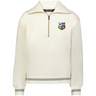 The EMB Augusta Women's Vintage British & Irish Lions Heritage Prep Pullover features a cream color, quarter-zip collar, grey stripe accents, and a four-color British & Irish Lions crest on the left chest.