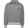 The EMB Augusta Women's Vintage British & Irish Lions Heritage Prep Pullover is a grey quarter-zip sweatshirt with white-striped cuffs and hem, plus a four-color Lions crest on the left chest.