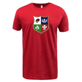 Nations of Rugby Vintage British & Irish Lions Supersoft Tee by WRS LAT with a shield design featuring a rose, thistle, and fleur-de-lis on a white background.