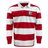 Long-sleeve Nations of Rugby British & Irish Lions Vintage Hooped Classic Jersey with red and white horizontal stripes and an emblem on the left chest by EMB Mudoo.