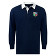 Long-sleeved EMB Mudoo Nations of Rugby British & Irish Lions Vintage Classic Jersey with a contrasting white collar and a multi-colored crest on the chest.