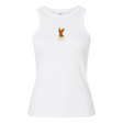 The Women's USA Rugby Heritage Baby Rib Tank by EMB S&S Activewear is a white sleeveless top featuring the USARFU logo with a gold and red eagle and acronym on the chest.