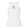 The Women's USA Rugby Heritage Baby Rib Tank by EMB S&S Activewear is a white sleeveless top featuring the USARFU logo with a gold and red eagle and acronym on the chest.