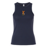 The Women's USA Rugby Heritage Baby Rib Tank by EMB S&S Activewear features navy blue fabric, a small embroidered eagle, and "USARFU" text on the chest—a classic look for USA Rugby fans.