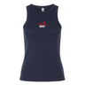 The EMB S&S Activewear Women's USA Rugby Throwback Baby Rib Tank is a navy blue tank top with a small red and white eagle “USA Rugby” logo on the chest.