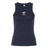 The EMB S&S Activewear Women's USA Rugby Baby Rib Tank in navy offers a comfortable stretch-fit style with a small USA Rugby logo on the chest.