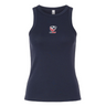 The EMB S&S Activewear Women's USA Rugby Baby Rib Tank in navy offers a comfortable stretch-fit style with a small USA Rugby logo on the chest.