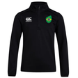The Brazil Club Shield 1/4 Zip Training Top by EMB Canterbury is a black bonded fleece pullover featuring the Canterbury logo on the right and a Brazilian-themed emblem on the left. Ideal for training or casual wear.