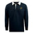 The Boston RFC Retro Classic Long Sleeve Solid Rugby Jersey by EMB Mudoo showcases a stylish black design with a striking white collar and a Boston emblem on the chest. Crafted for comfort in a relaxed fit, it is made from a cotton/poly blend fabric.