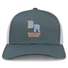 The Ballantyne Ridge Wolves Retro Trucker Cap by EMB S&S Activewear features “BR Wolves Rugby” embroidered in orange and white, a gray and white design, classic mesh back, and adjustable snapback closure for comfort.
