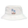 The Ballantyne Ridge Wolves Crusher Bucket Cap by EMB S&S Activewear is a white cotton twill hat with a blue and orange "BR Wolves Rugby" logo on the front, offering team spirit and sun protection.