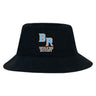 The Ballantyne Ridge Wolves Crusher Bucket Cap by EMB S&S Activewear is a black cotton twill hat with "BR" and "Wolves Rugby" embroidered in orange and white, combining classic style with sun protection.