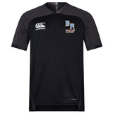 The Ballantyne Ridge Wolves Vapodri Evader Jersey by EMB Canterbury is a black short-sleeve rugby top with Canterbury logo on the right chest, "BR Wolves Rugby" graphic on the left, and a Vapodri Evader moisture-wicking label at the hem.