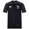 The Ballantyne Ridge Wolves Vapodri Evader Jersey by EMB Canterbury is a black short-sleeve rugby top with Canterbury logo on the right chest, "BR Wolves Rugby" graphic on the left, and a Vapodri Evader moisture-wicking label at the hem.