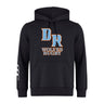 The Ballantyne Ridge Wolves Club Hoodie by WRS Canterbury features a front pouch pocket, bold “BR” and “Wolves Rugby” on the chest, plus a white sleeve stripe—a custom rugby hoodie perfect for fans.