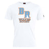 The Ballantyne Ridge Wolves Club Plain Tee by WRS Canterbury is a white cotton blend t-shirt featuring bold orange and blue "BR" letters and "WOLVES RUGBY" text on the front—a customizable option for fans and players.