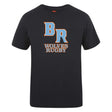 The Ballantyne Ridge Wolves Club Plain Tee by WRS Canterbury is a black cotton blend T-shirt featuring "BR Wolves Rugby" in orange and white, ideal for fans seeking a customizable option.