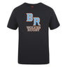The Ballantyne Ridge Wolves Club Plain Tee by WRS Canterbury is a black cotton blend T-shirt featuring "BR Wolves Rugby" in orange and white, ideal for fans seeking a customizable option.