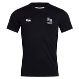 The Ballantyne Ridge Wolves Club Dry Tee by EMB Canterbury is a breathable black workout t-shirt featuring "Canterbury" and "BR Hookers Rugby" logos on the chest for ultimate comfort.