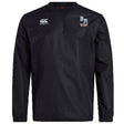 The Ballantyne Ridge Wolves Club Vaposhield Contact Top by EMB Canterbury is a black long-sleeve pullover featuring Canterbury and BR Wolves Rugby logos, designed with Vaposhield technology for enhanced performance.