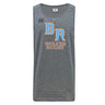 The Ballantyne Ridge Wolves Tempo Vapodri Singlet by WRS Canterbury is a gray sleeveless athletic top made from recycled polyester, featuring "BR Wolves Rugby," large "BR" letters, and the Canterbury logo on the upper left.