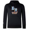 The Ballantyne Ridge Wolves Club Lightweight Hoodie by WRS Canterbury features bold "BR" lettering above "Wolves Rugby" in orange and white on the front, plus a small logo on the left sleeve.