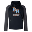 The Ballantyne Ridge Wolves Elite Training Hoody by WRS Canterbury is a black and gray performance hoodie with "BR WOLVES RUGBY" printed on the front, ideal for premium sportswear enthusiasts.