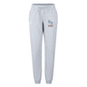 The Ballantyne Ridge Wolves Women's Leisure Sweatpant by EMB Canterbury features a light gray color, drawstring waist, elastic cuffs, and "BR" with "WOLVES" in blue and gold on the left thigh—ideal for sporty style or relaxing comfort.