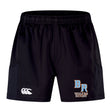 The Ballantyne Ridge Wolves Advantage Short 2.0 by EMB Canterbury features an elastic waistband, a Canterbury logo on the left leg, and a "BR Wolves Rugby" logo on the right leg.