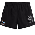 The Ballantyne Ridge Wolves Tactic Short by EMB Canterbury features a white curved logo on the right leg and "BR WOLVES RUGBY" in blue and orange on the left, making them perfect men's rugby shorts for practice or games.