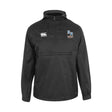 The Ballantyne Ridge Wolves Packaway Jacket by Canterbury features a black hood, front zipper pocket, elastic cuffs, "BR Rugby" logo on the left chest, water-resistant fabric, and the EMB Canterbury logo on the right chest.