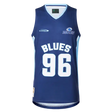 Classic Sportswear introduces the Blues Super Rugby 25/26 Supporters Basketball Singlet, a blue sleeveless jersey perfect for fans, featuring "BLUES" and the number 96 on the front.