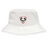 The Loudoun Crusher Bucket Cap by EMB S&S Activewear is a white cotton twill hat with a shield logo featuring a horse head, palm trees, and rugby ball—perfect for sun protection.
