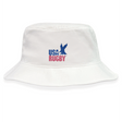 Stay stylish with the EMB S&S Activewear USA Rugby Throwback Crusher Bucket Hat, made from cotton twill for comfort and sun protection. Features a blue eagle graphic and bold blue and red "USA RUGBY" text on the front.