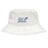 The Gulf Coast Fat Alberts Crusher Bucket Cap by EMB S&S Activewear is a white cotton twill hat featuring "Fat Alberts Rugby" and a blue rugby ball on the front, combining classic style with sun protection.