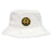 The Pittsburgh Forge Crusher Bucket Cap by EMB S&S Activewear is a white cotton twill hat with a yellow and black circular “Pittsburgh Forge Rugby Club” logo, offering classic style and sun protection.