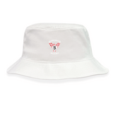 The Superior Rugby Club Crusher Bucket Cap by EMB S&S Activewear is a white cotton twill hat featuring an embroidered logo with red wings, a central "S," and "Superior Rugby" text, blending style with sun protection.