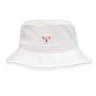 The Superior Rugby Club Crusher Bucket Cap by EMB S&S Activewear is a white cotton twill hat featuring an embroidered logo with red wings, a central "S," and "Superior Rugby" text, blending style with sun protection.