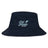 The Gulf Coast Fat Alberts Crusher Bucket Cap by EMB S&S Activewear features navy blue cotton twill, "Fat Albert's Rugby" text, and a small rugby ball embroidered on the front—delivering classic style and reliable sun protection outdoors.