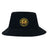 The Pittsburgh Forge Crusher Bucket Cap by EMB S&S Activewear features the rugby club logo in gold, white, and black on black cotton twill. Classic style and sun protection make it perfect for any outdoor day.
