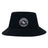 The Mudsock Rugby Crusher Bucket Cap by EMB S&S Activewear features a circular "Mudsock Youth Rugby" patch with a rugby ball and red, white, and blue accents on the front, offering stylish sun protection.